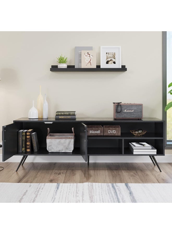 Panana 62.99" TV Stand Television Stands TV Console Unit with 3 Open Cubby and 2 Doors Big Storage Cabinets for Living Room Bedroom for TVs up to 70 Inches (Black) - Image 4
